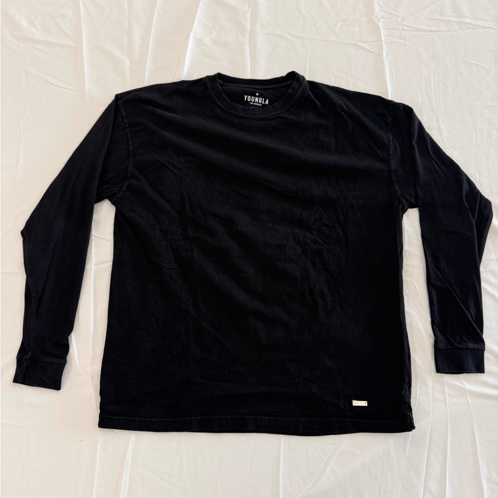 YoungLa Shirt Mens Medium Black Long Sleeve Tshirt Stretch Casual